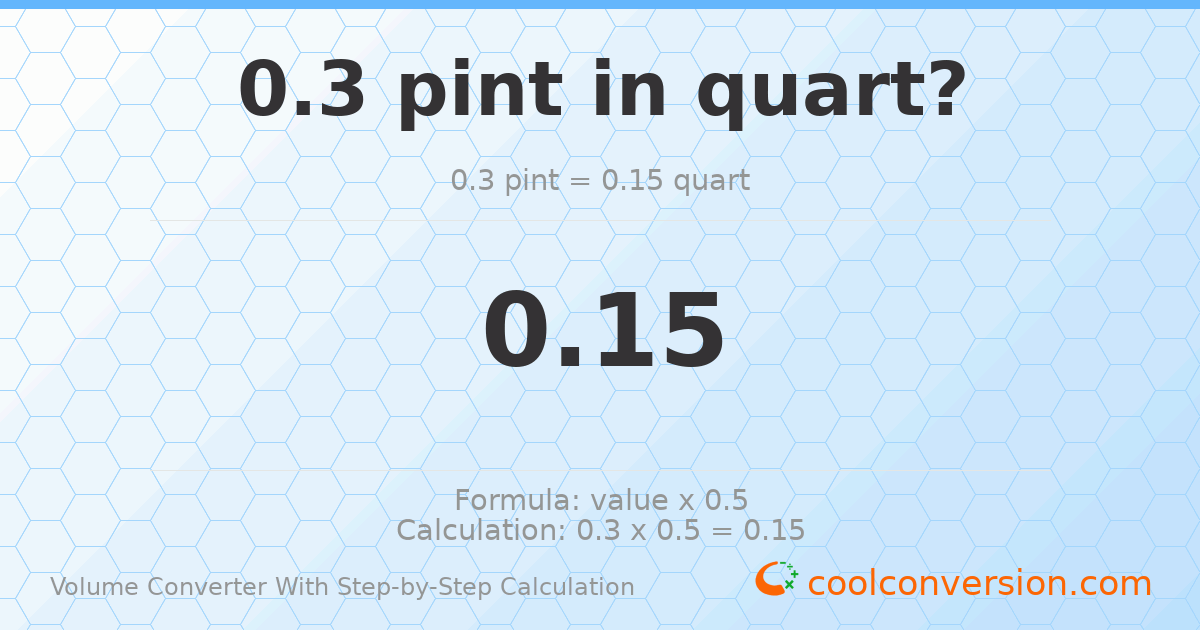 0.3 pints = 0.15 quarts
