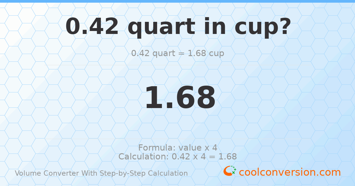 0.42 quarts = 1.68 cups