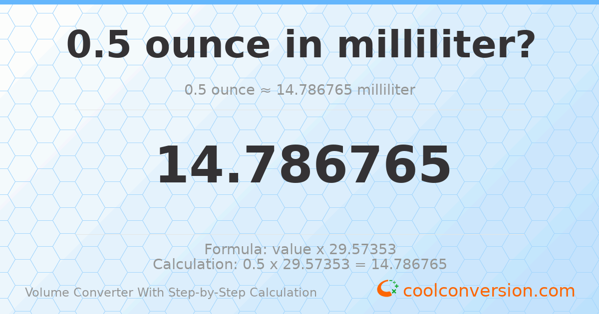 0.5 ounces = 14.7868 milliliters