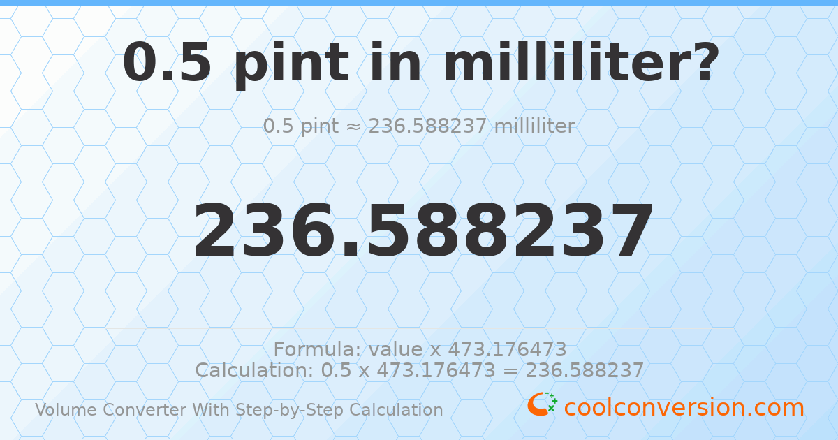 0.5 pints = 236.588 milliliters