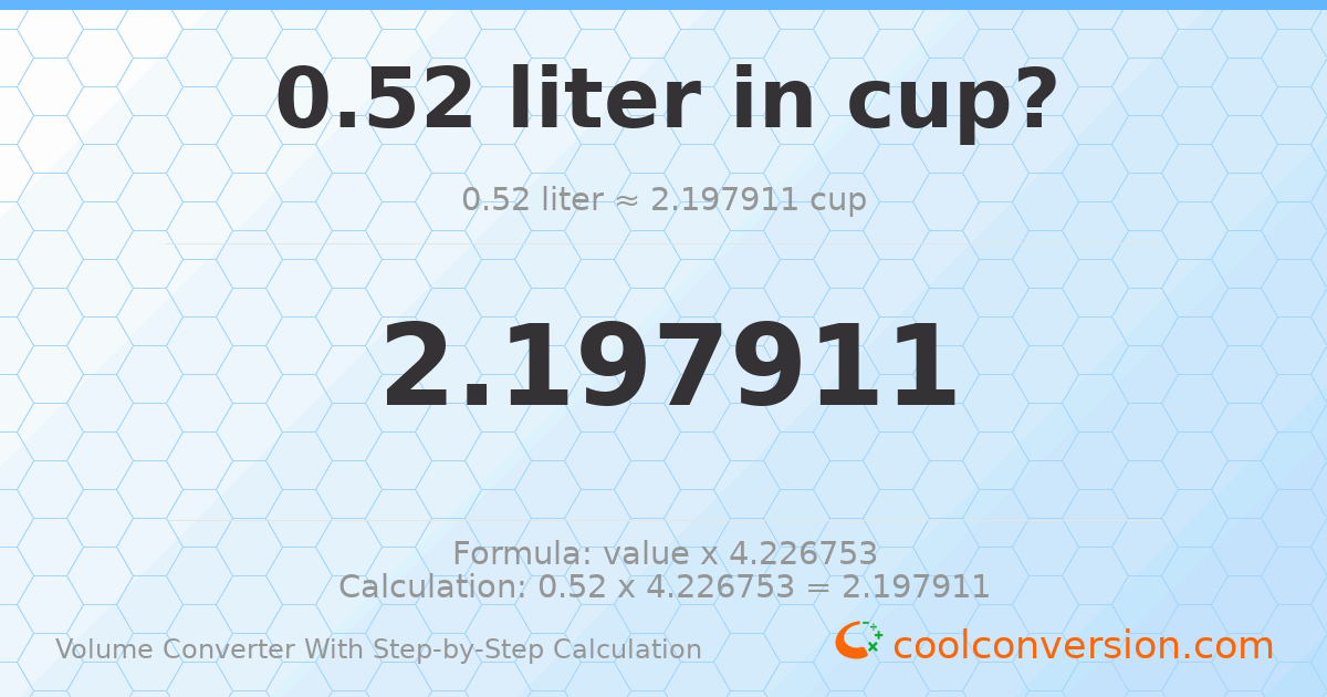 0.52 liters = 2.19791 cups