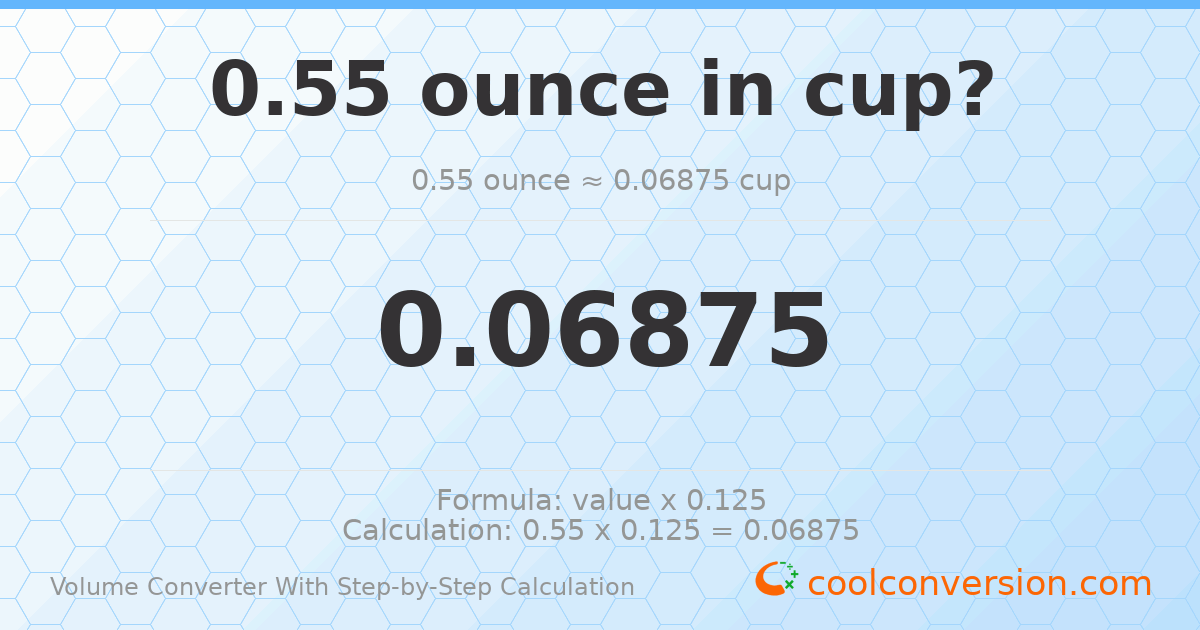 0.55 ounces = 0.06875 cups