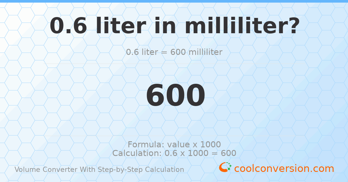 0.6 liters = 600 milliliters