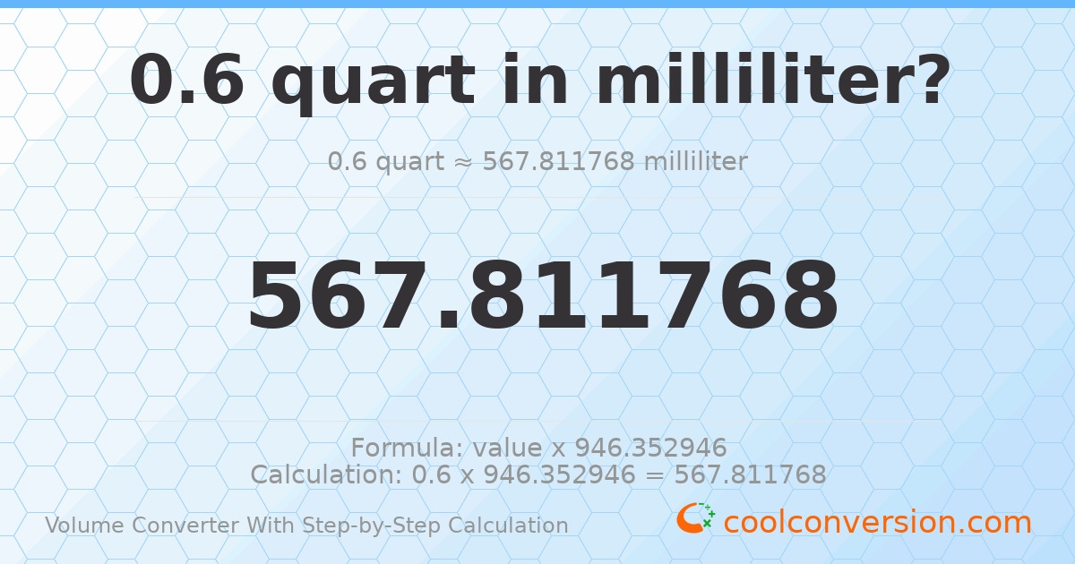 0.6 quarts = 567.812 milliliters