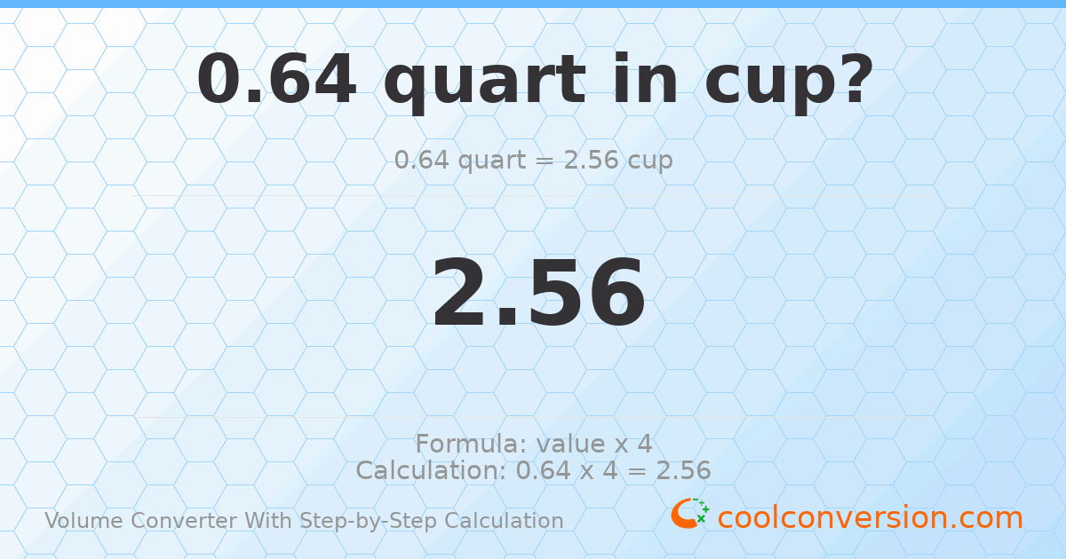 0.64 quarts = 2.56 cups