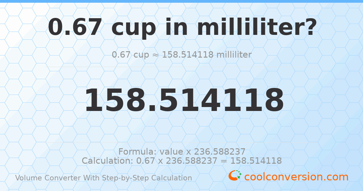 0.67 cups = 158.514 milliliters