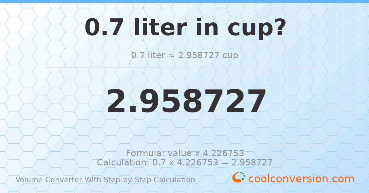 0.7 liters = 2.95873 cups