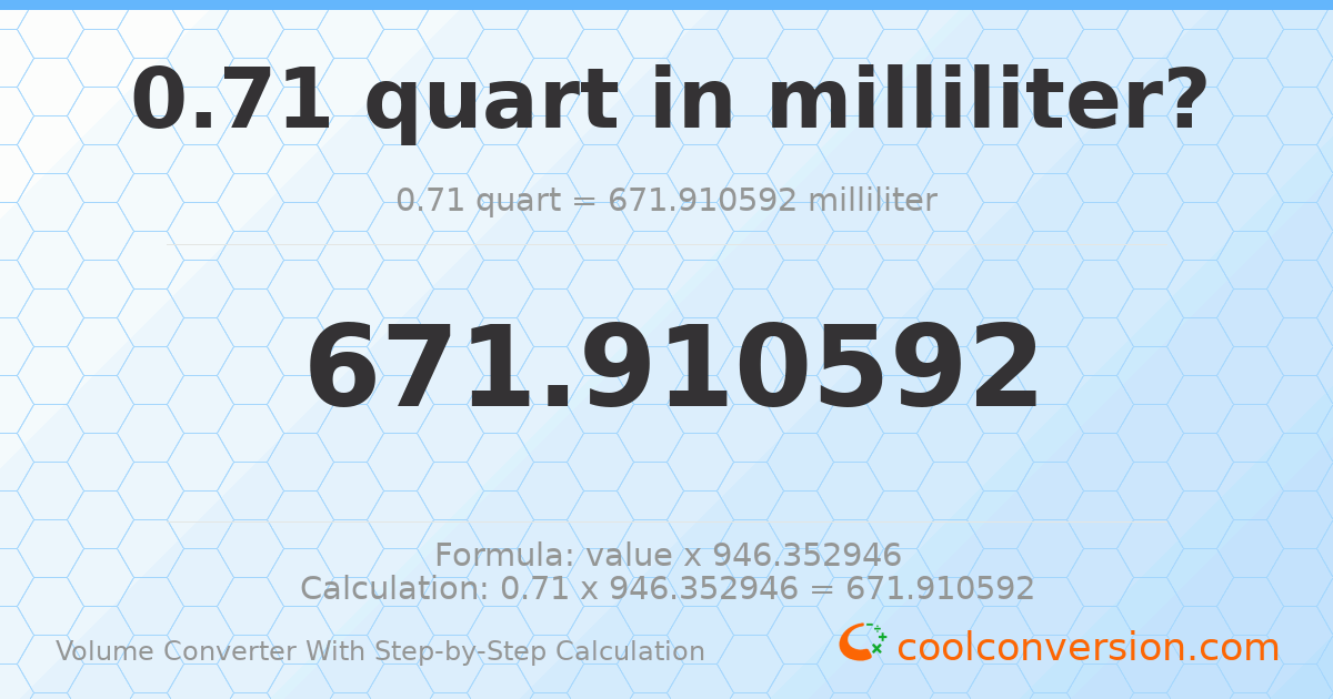 0.71 quarts = 671.911 milliliters
