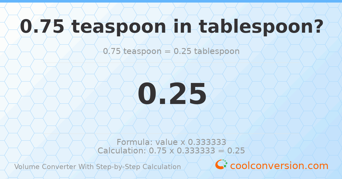 0.75 Teaspoons = 0.25 Tablespoons