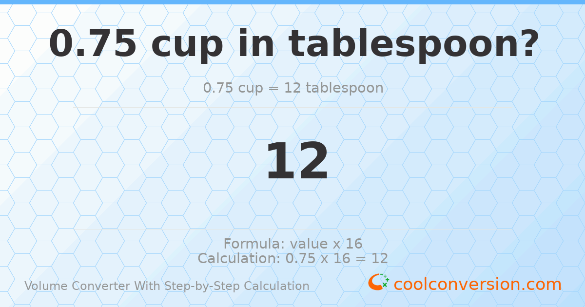0.75 cups = 12 Tablespoons