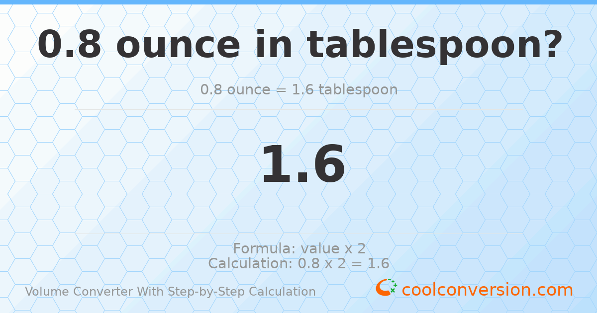0.8 ounces = 1.6 Tablespoons