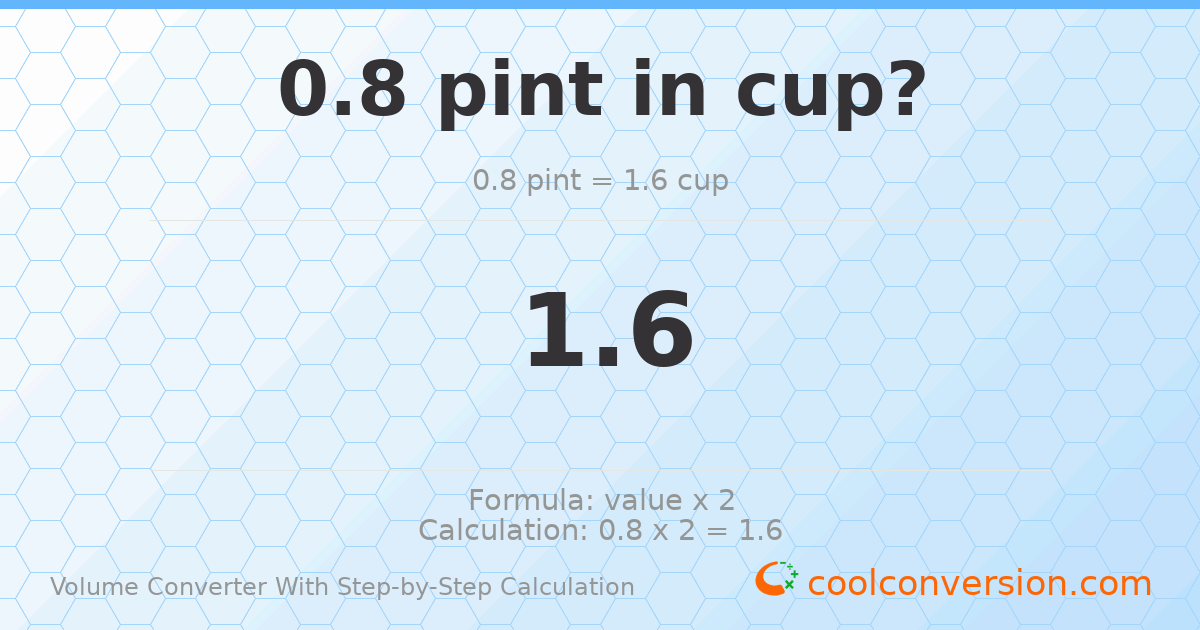 0.8 pints = 1.6 cups