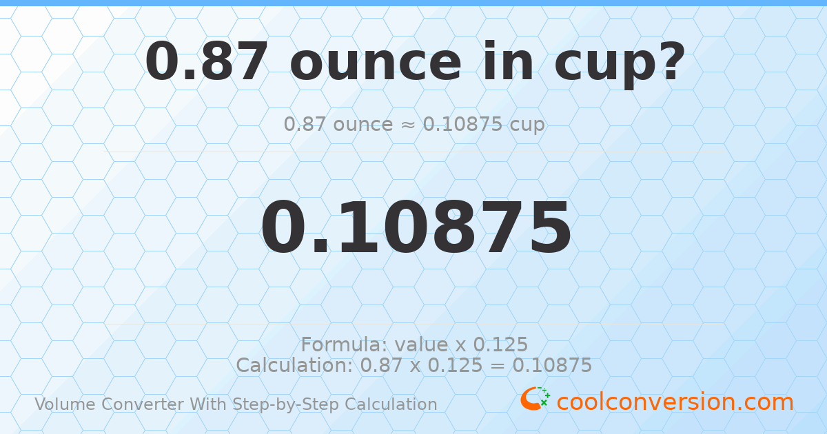 0.87 ounces = 0.10875 cups
