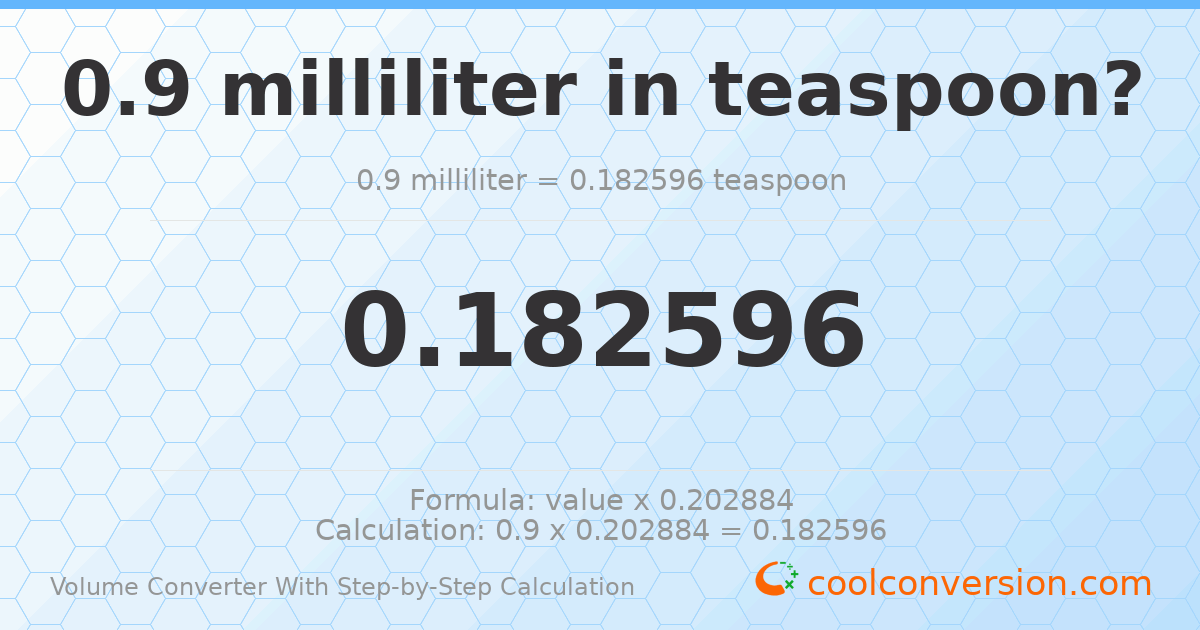 0.9 milliliters = 0.182596 Teaspoons