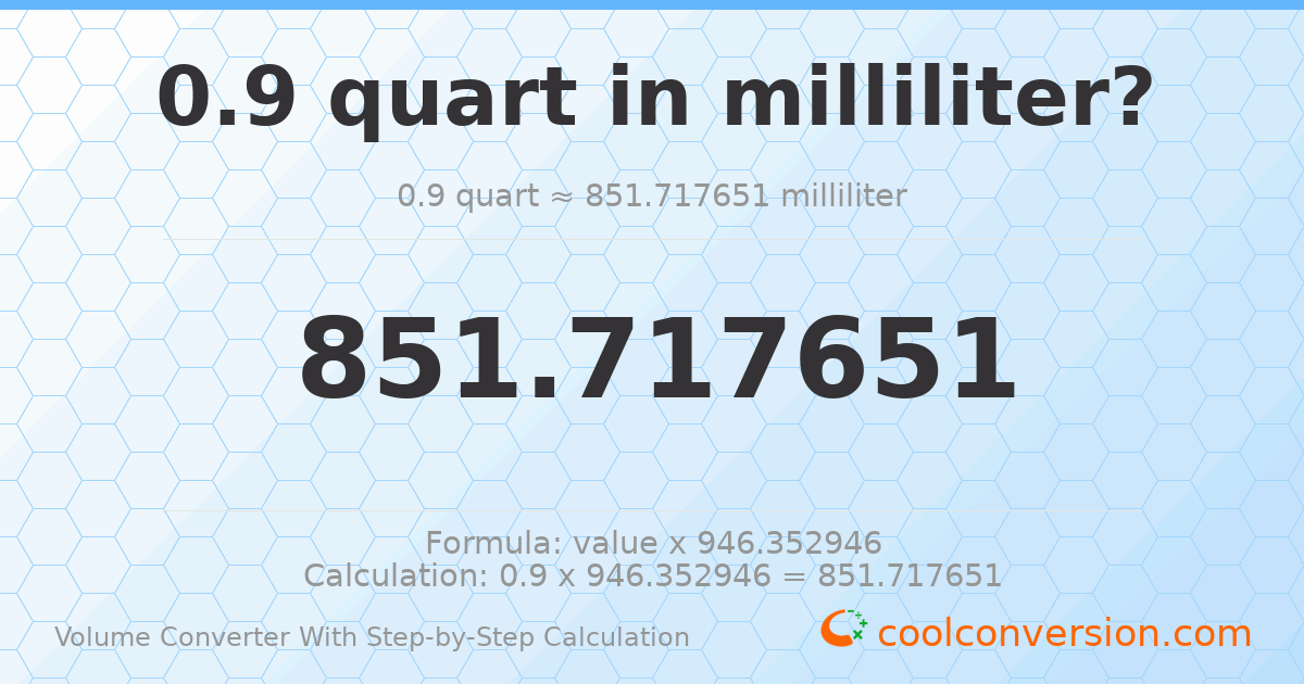 0.9 quarts = 851.718 milliliters