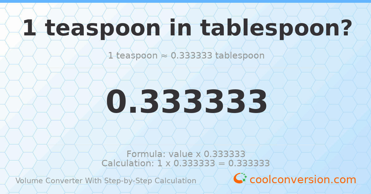 1 Teaspoon = 0.333333 Tablespoons