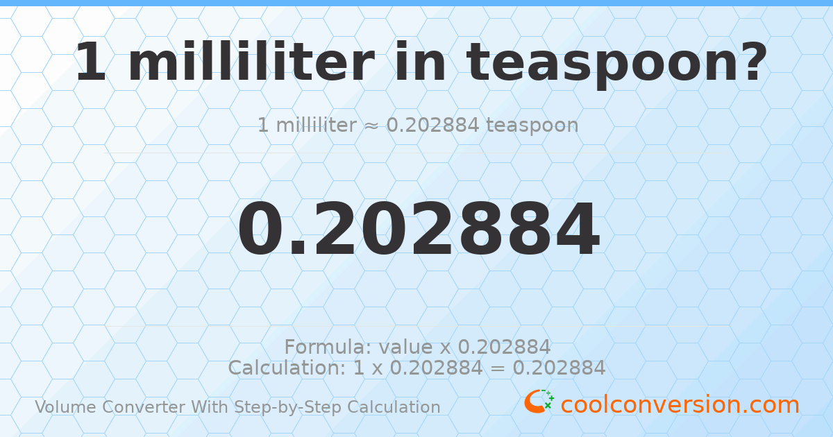 1 milliliter = 0.202884 Teaspoons