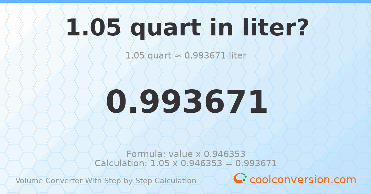 1.05 quarts = 0.993671 liters
