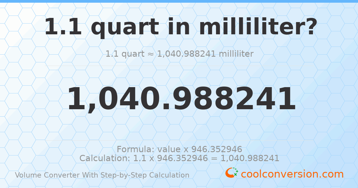 1.1 quarts = 1040.99 milliliters
