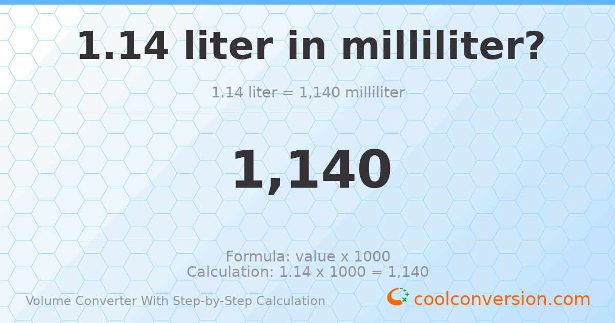 1.14 liters = 1140 milliliters