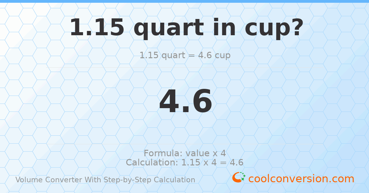 1.15 quarts = 4.6 cups