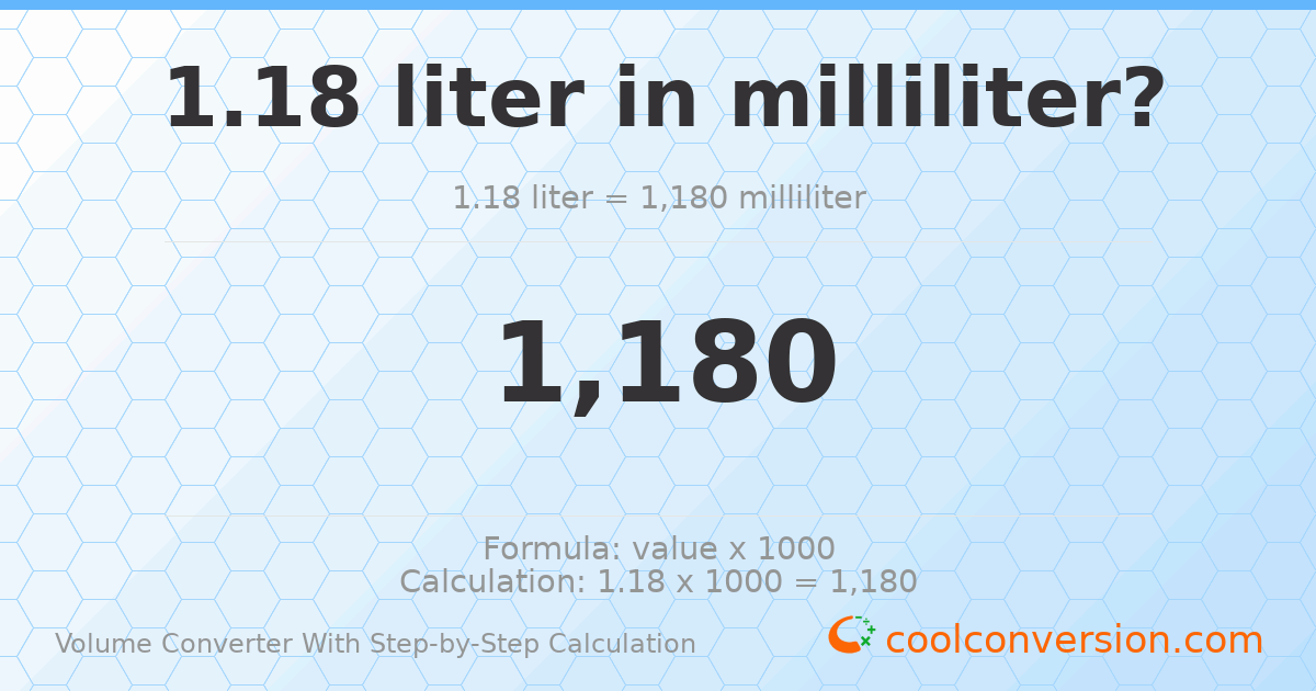 1.18 liters = 1180 milliliters