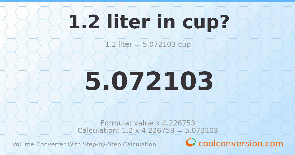 1.2 liters = 5.0721 cups