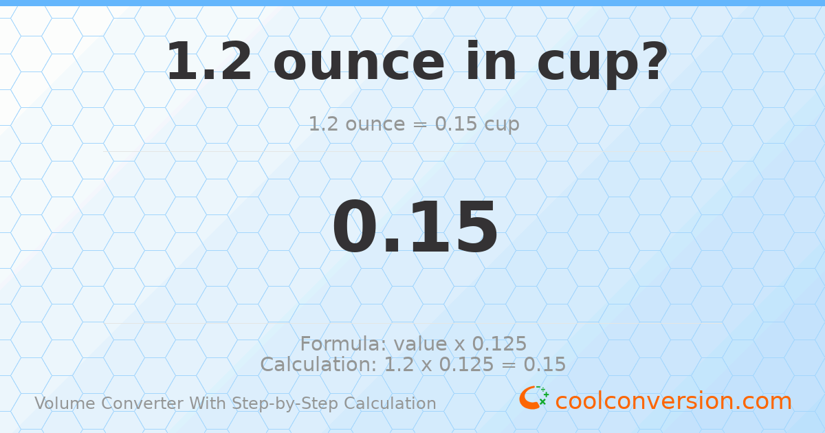 1.2 ounces = 0.15 cups