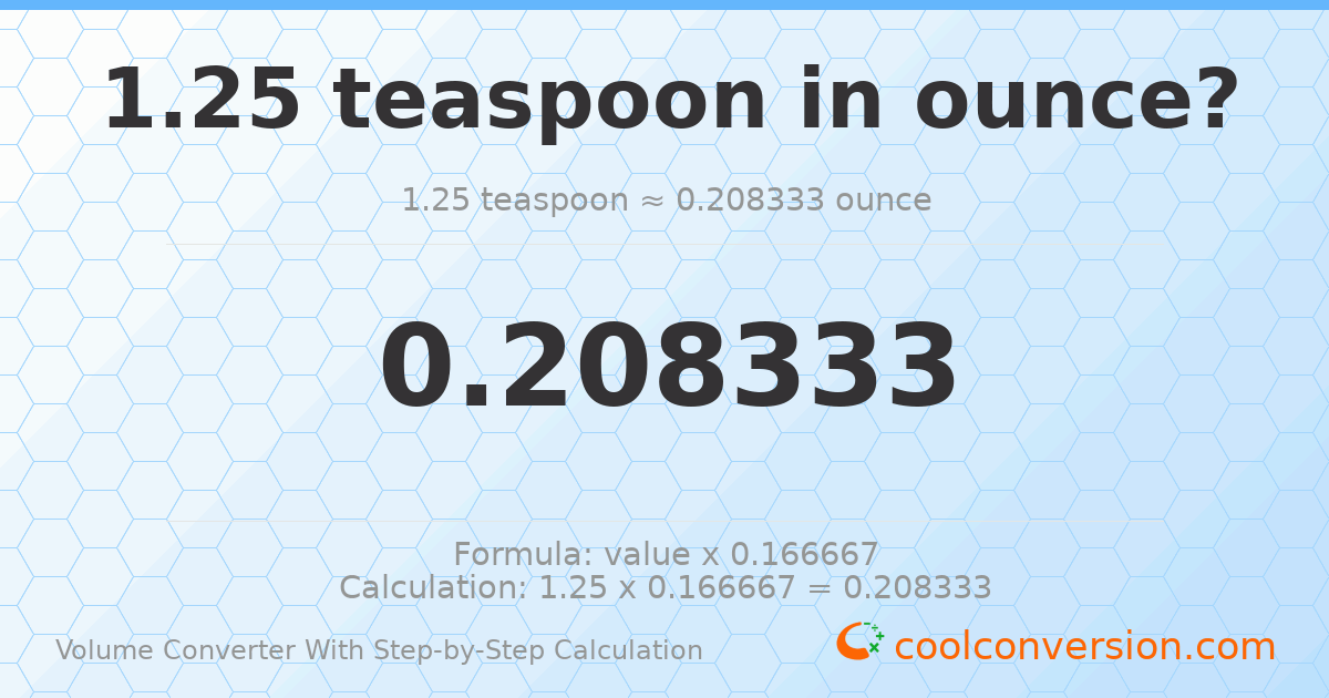 1.25 Teaspoons = 0.208333 ounces