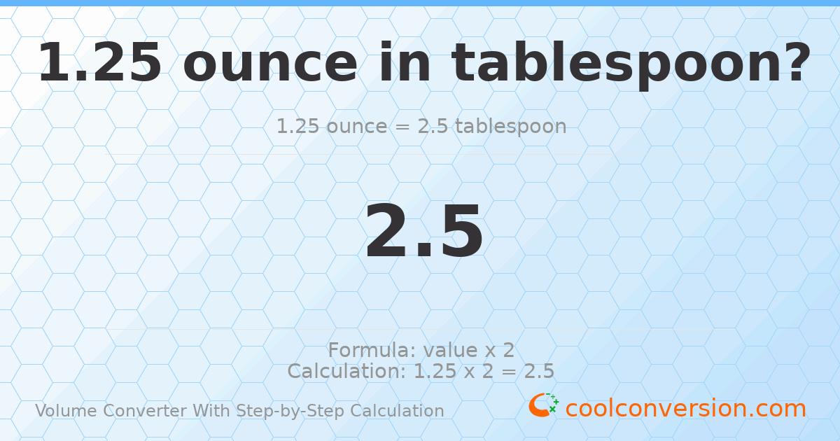 1.25 ounces = 2.5 Tablespoons