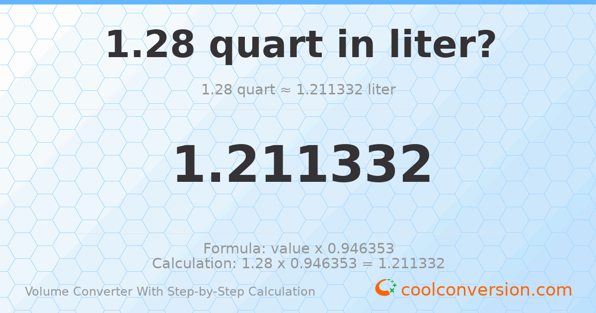 1.28 quarts = 1.21133 liters