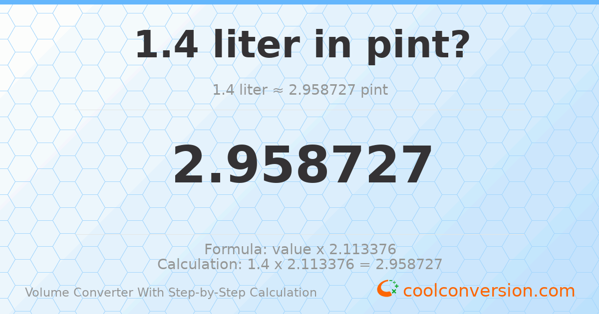 1.4 liters = 2.95873 pints
