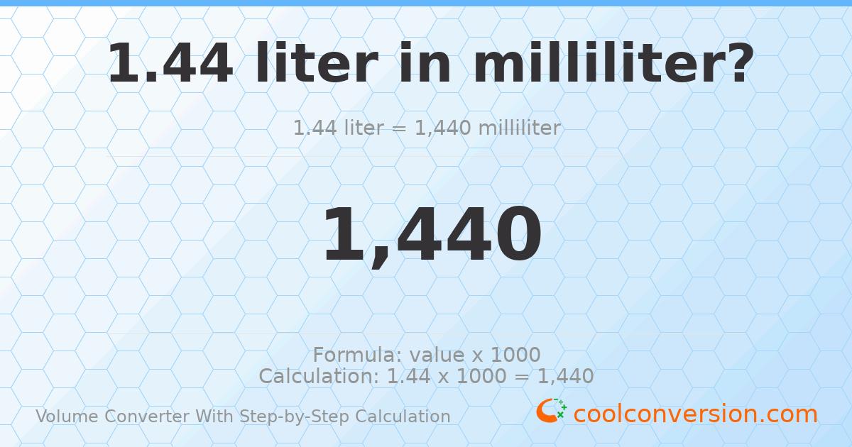 1.44 liters = 1440 milliliters