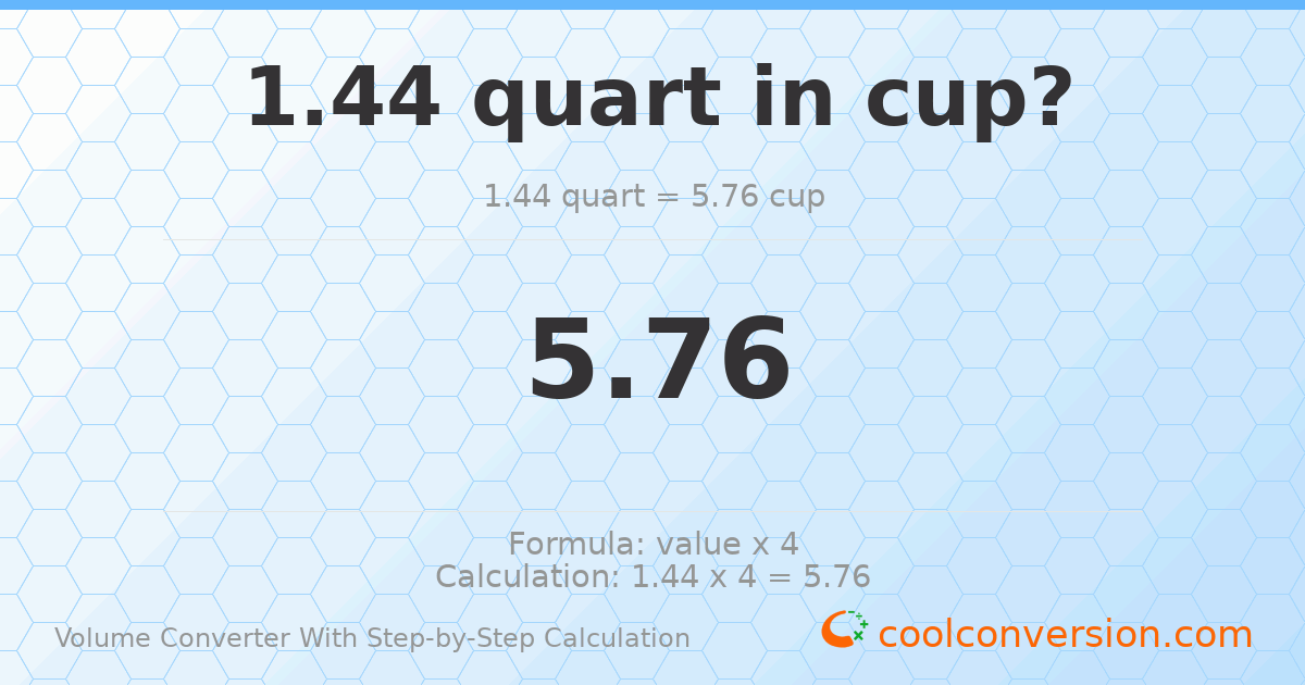 1.44 quarts = 5.76 cups