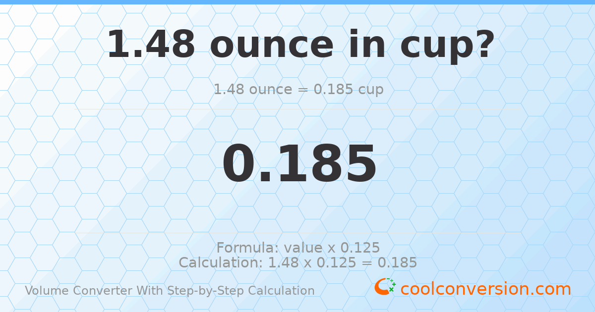 1.48 ounces = 0.185 cups