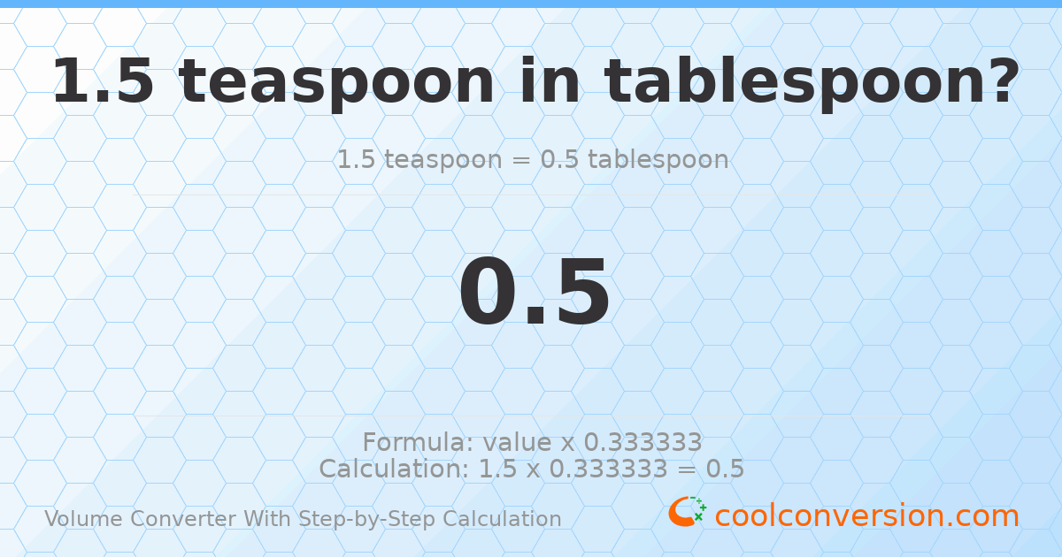 1.5 Teaspoons = 0.5 Tablespoons