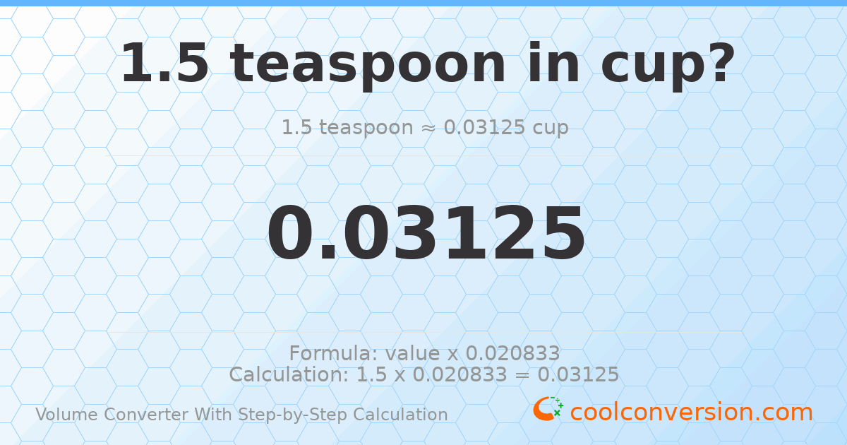 1.5 Teaspoons = 0.03125 cups