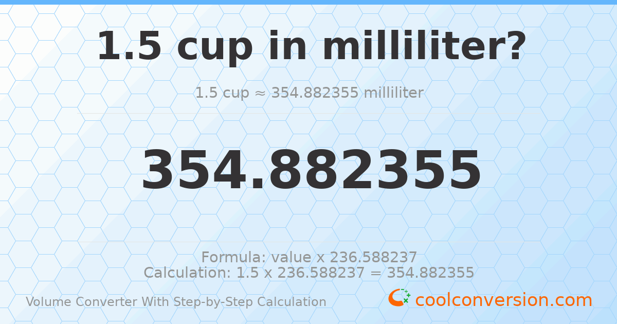 1.5 cups = 354.882 milliliters