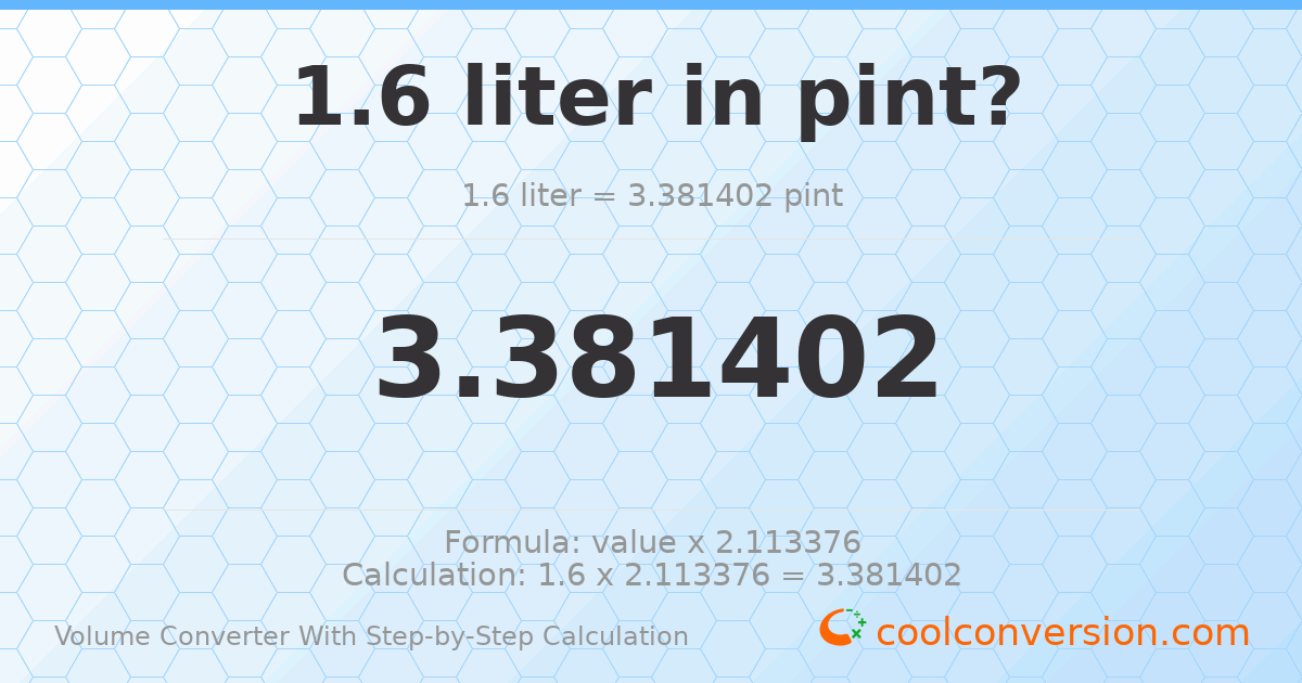 1.6 liters = 3.3814 pints