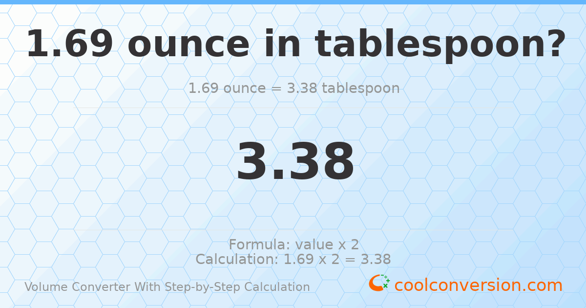 1.69 ounces = 3.38 Tablespoons