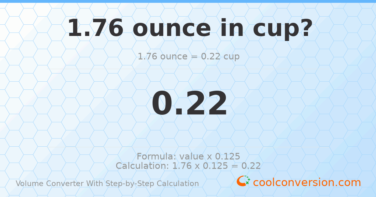 1.76 ounces = 0.22 cups