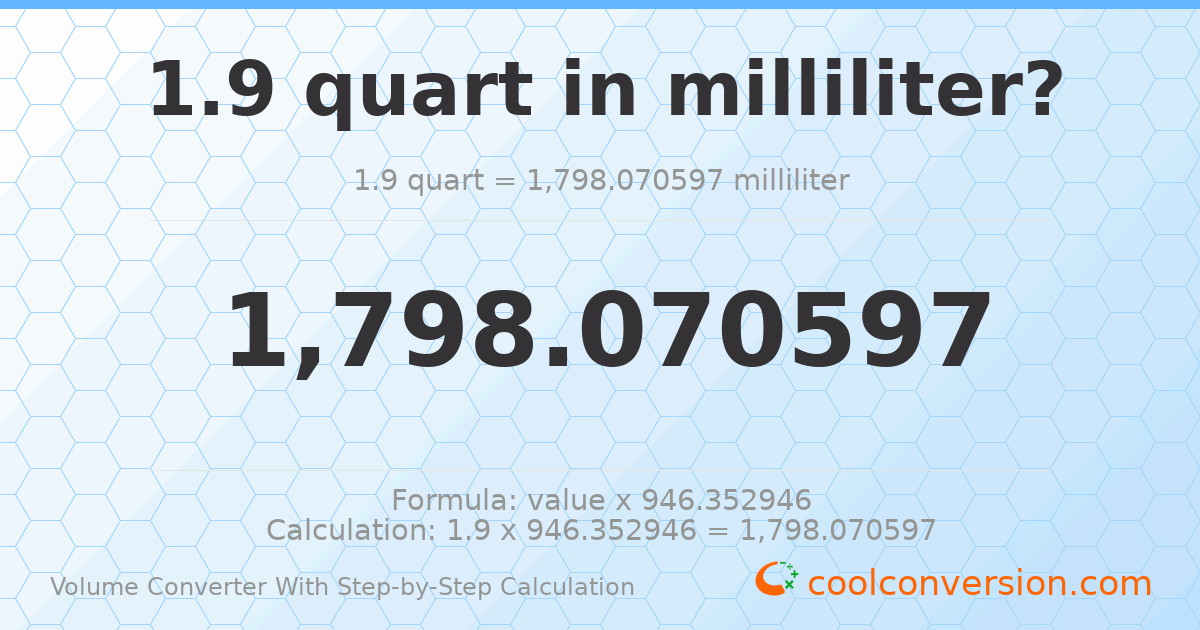 1.9 quarts = 1798.07 milliliters