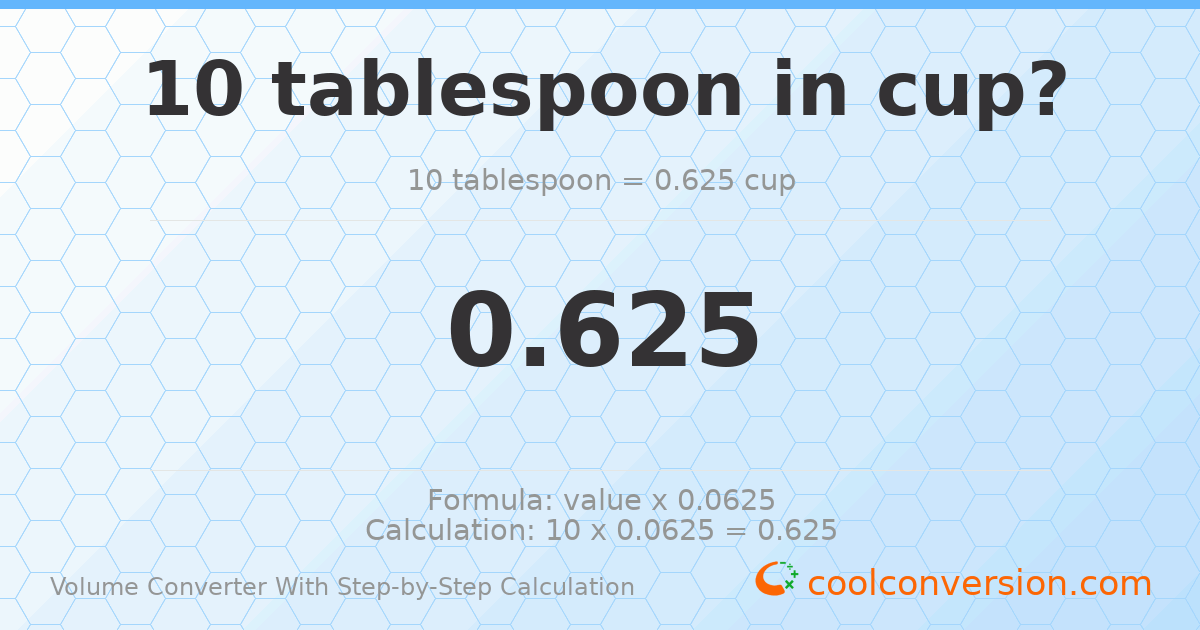 10 Tablespoons = 0.625 cups