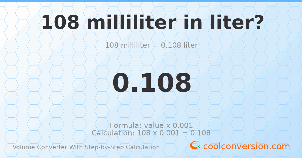 108 milliliters = 0.108 liters
