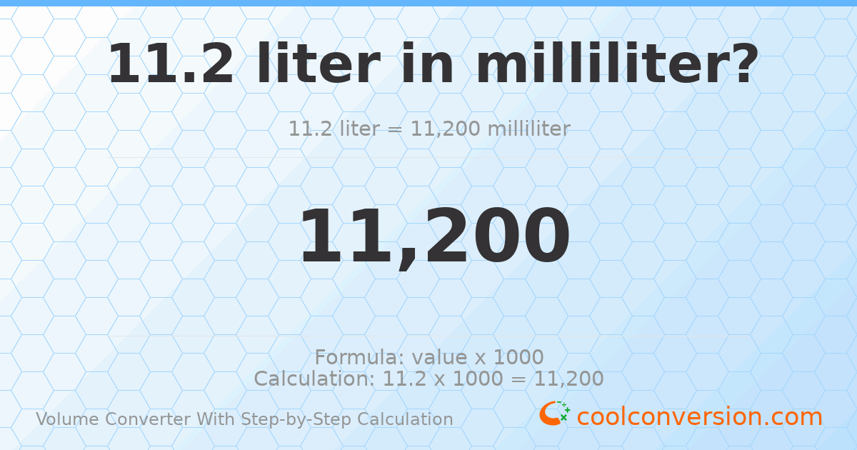 11.2 liters = 11200 milliliters