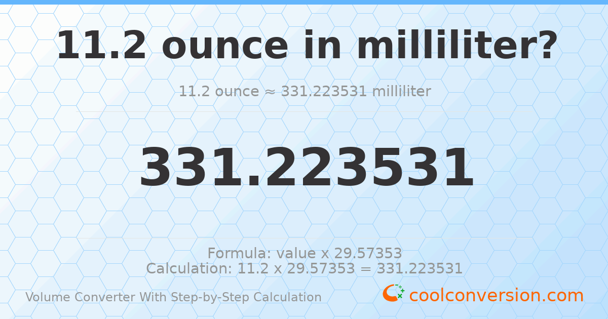 11.2 ounces = 331.224 milliliters