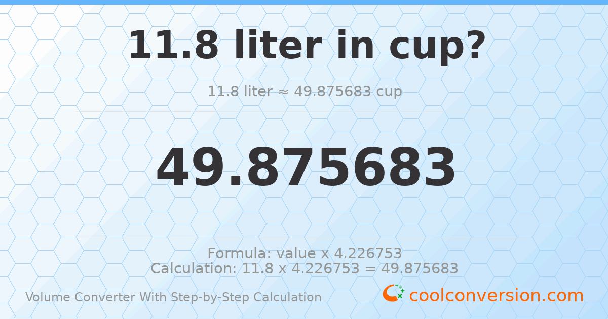 11.8 liters = 49.8757 cups