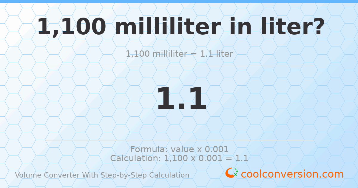 1100 milliliters = 1.1 liters