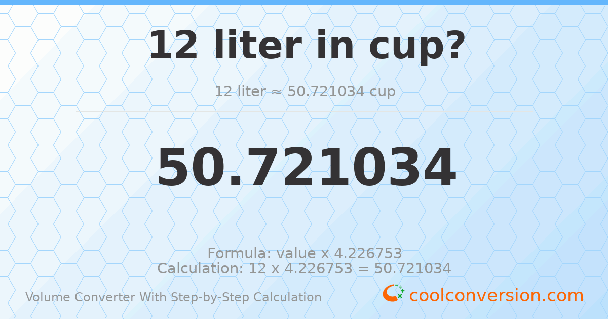 12 liters = 50.721 cups
