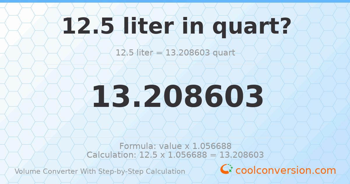 12.5 liters = 13.2086 quarts